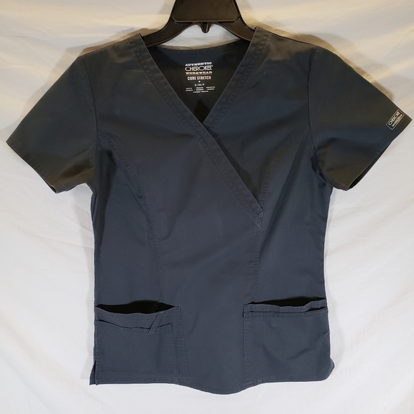 Cherokee Workwear Womens WW Flex Gray Scrub Top Size Small - Picture 2 of 6